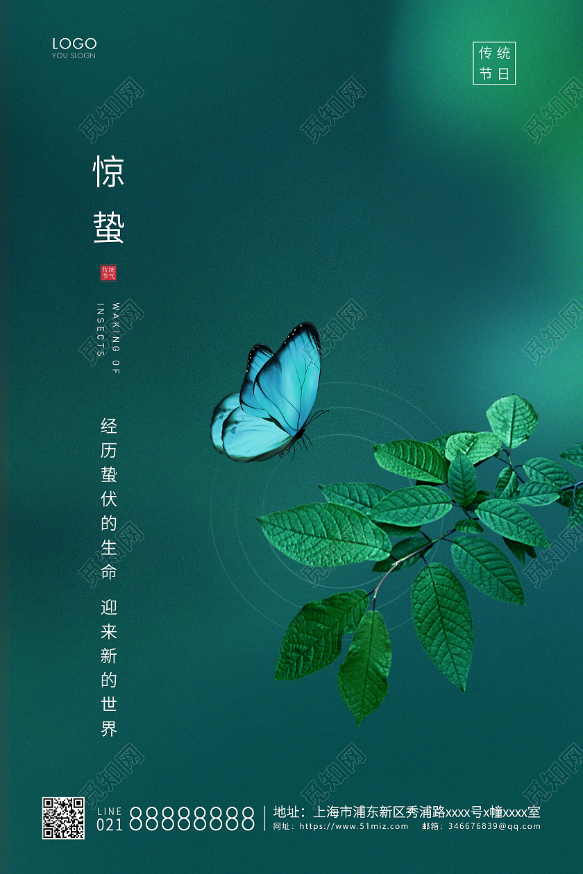 绿色简约二十四节气惊蛰节气宣传海报24节气二十四节气惊蛰