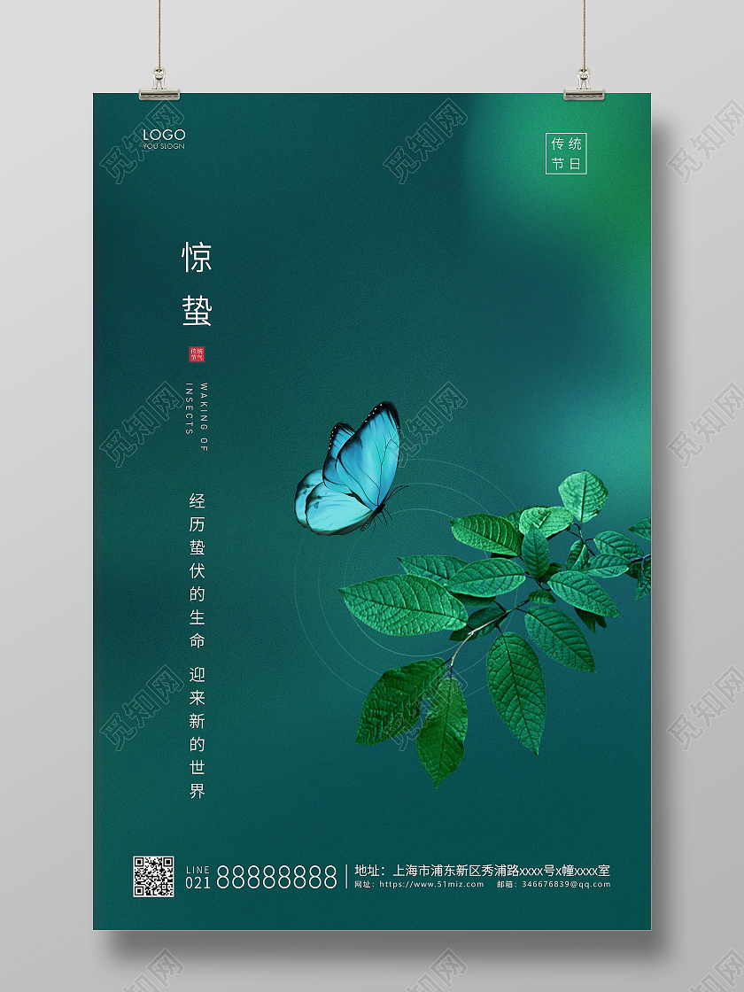 绿色简约二十四节气惊蛰节气宣传海报24节气二十四节气惊蛰
