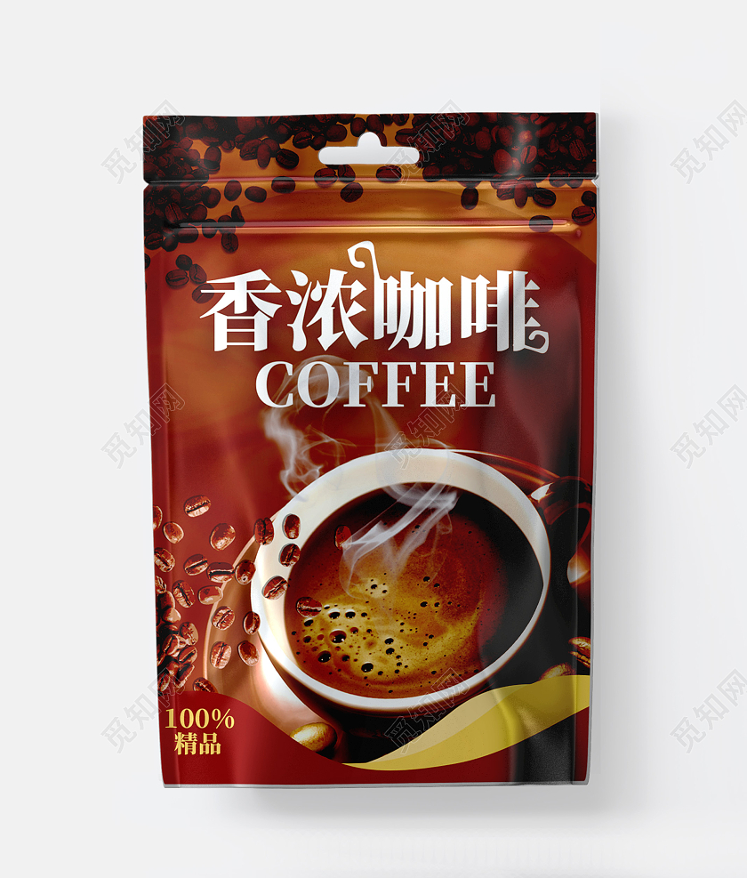 深褐色简洁大气香浓咖啡包装袋设计