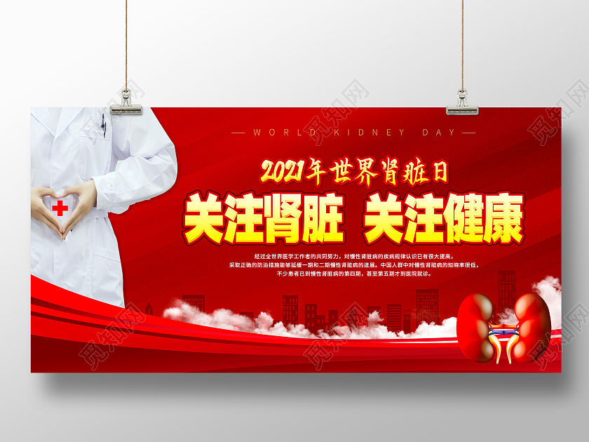 红色简易世界肾脏日展板