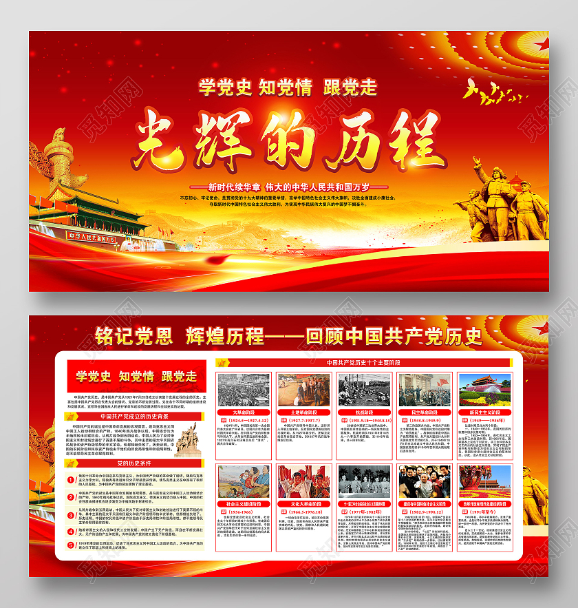 红色大气风格党的光辉历程宣传展板党建党政党课党史宣传栏