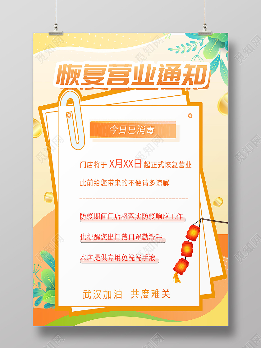 黄色简约风营业通知海报