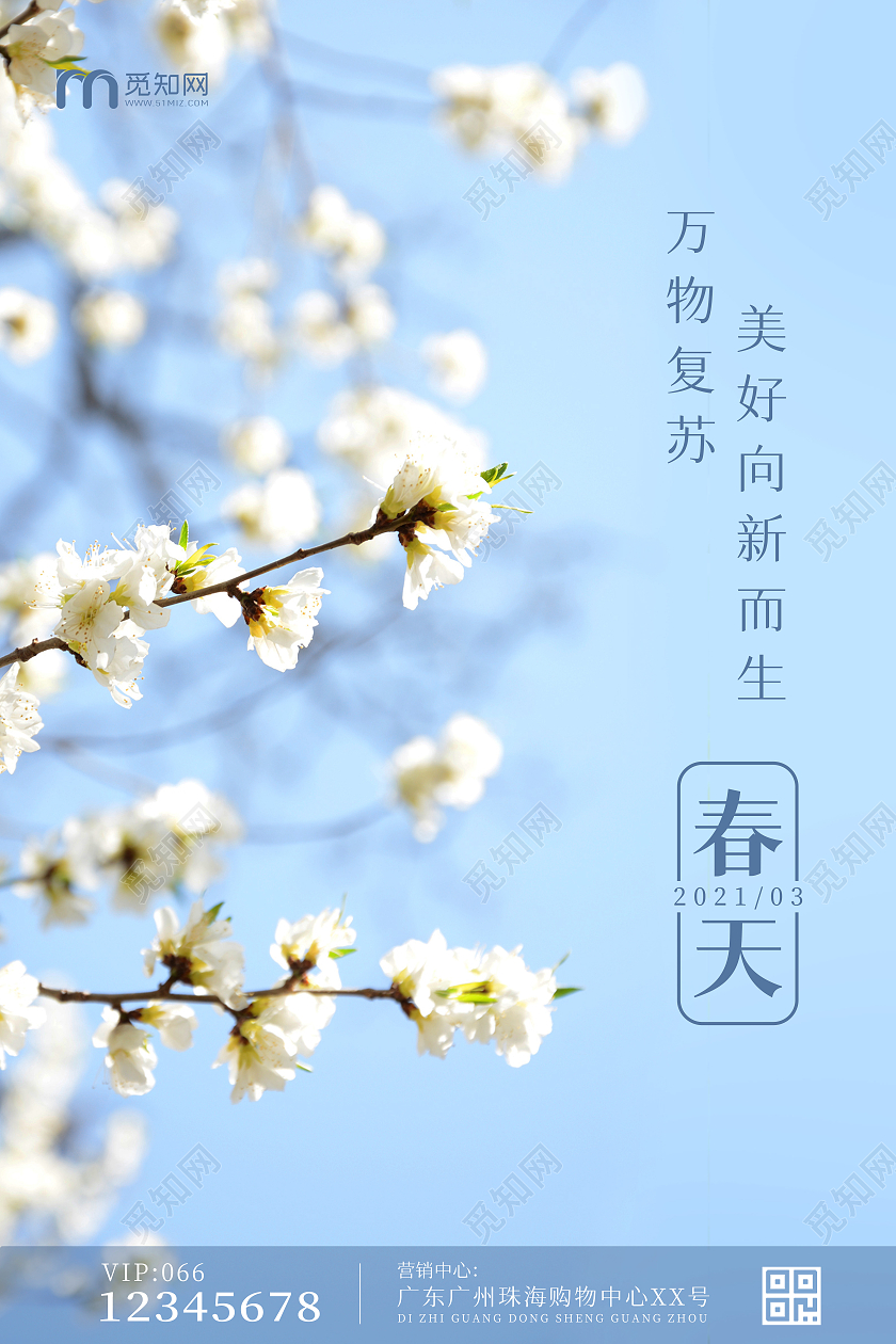 浅蓝色简约春天海报