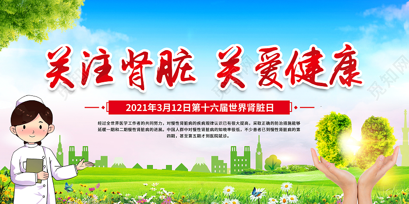 绿色卡通简易世界肾脏日展板