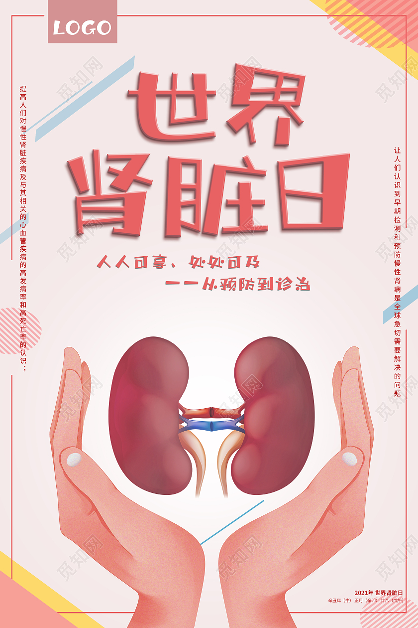 粉色几何保护世界肾脏日海报