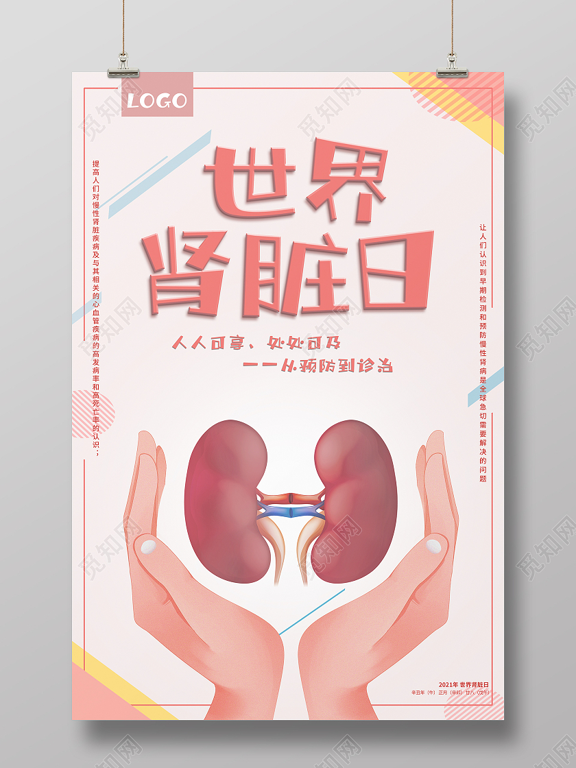 粉色几何保护世界肾脏日海报