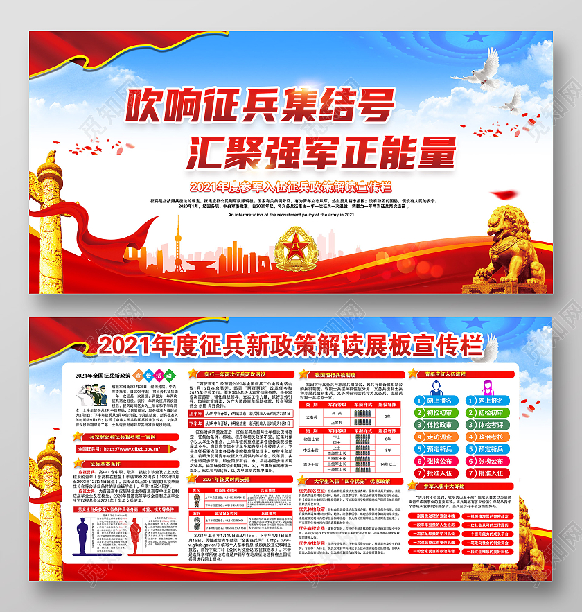 黄色风格2021征兵宣传栏