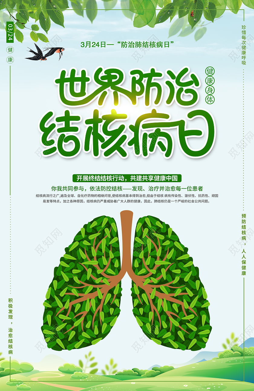 绿色清新世界防治结核病日海报