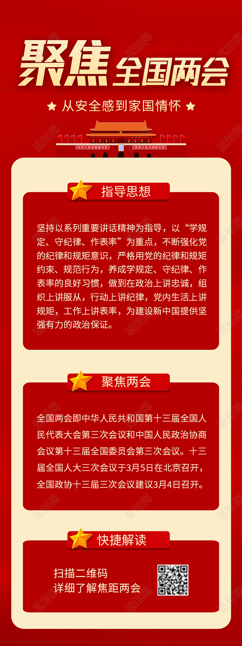 红色简约聚焦全国两会两会信息长图