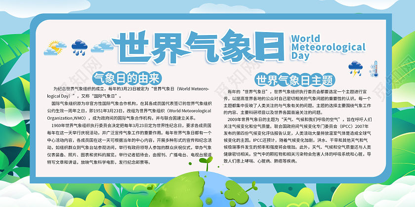 绿色小清新风格世界气象日宣传展板设计