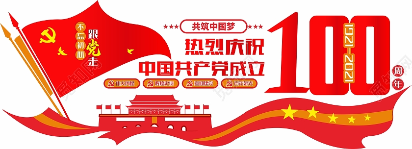 红色简约大气建党100周年文化墙