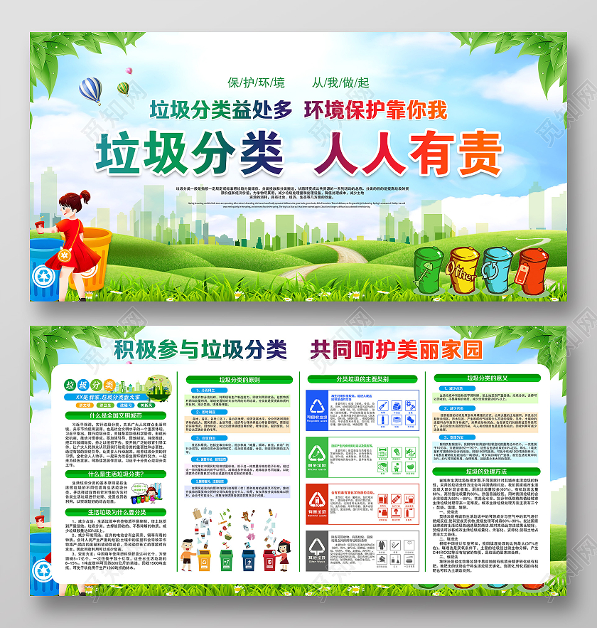 绿色风格垃圾分类知识宣传栏展板
