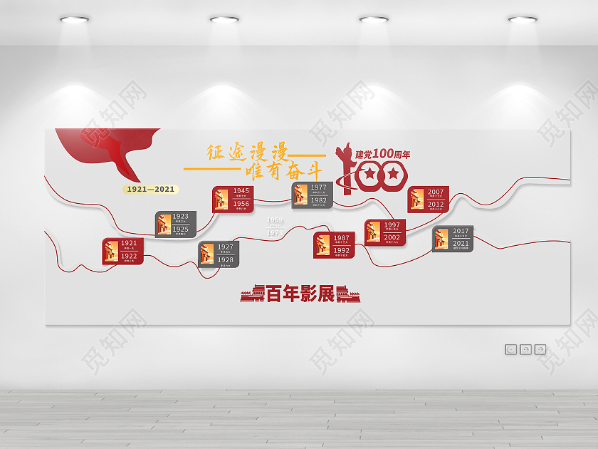 红色简洁大气征途漫漫唯有奋斗建党100周年文化 墙设计建党100周年文化墙