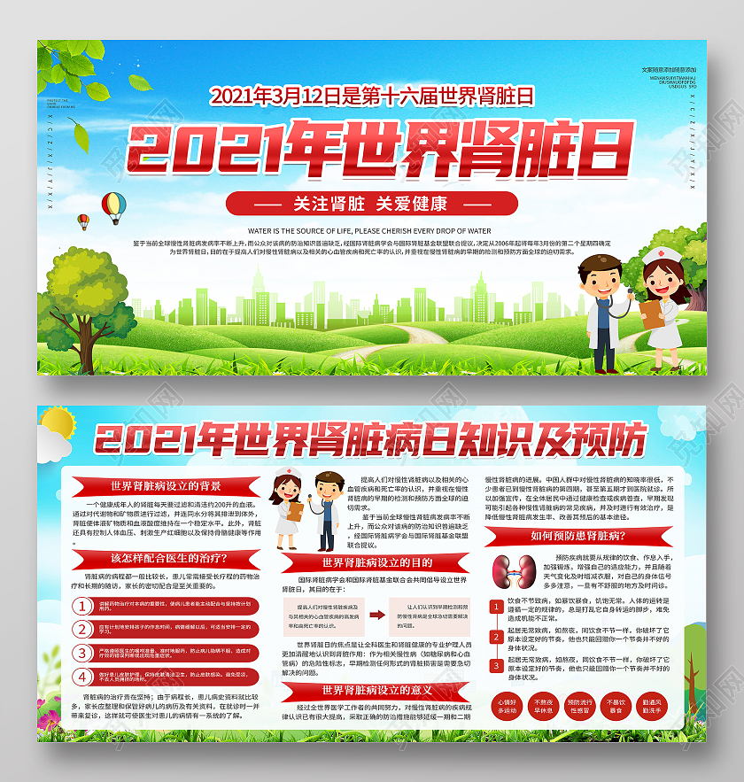 绿色卡通2021世界肾脏日展板