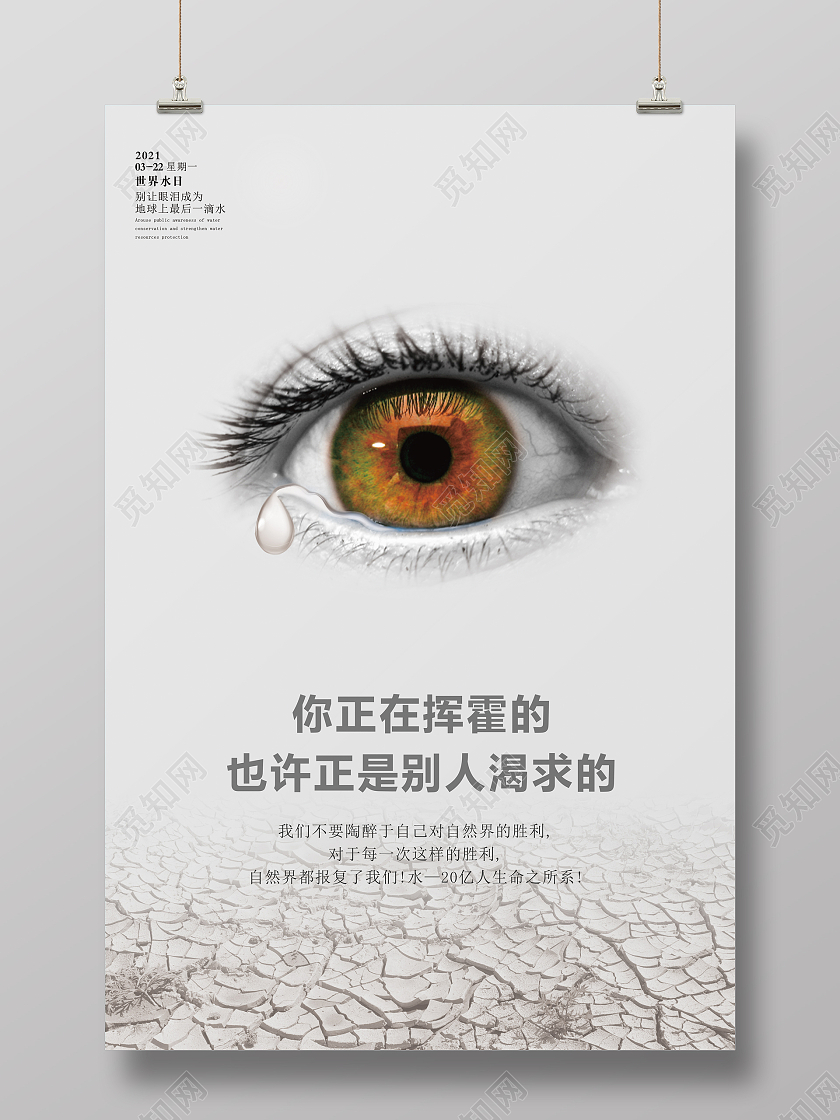 灰色简约世界节水日海报