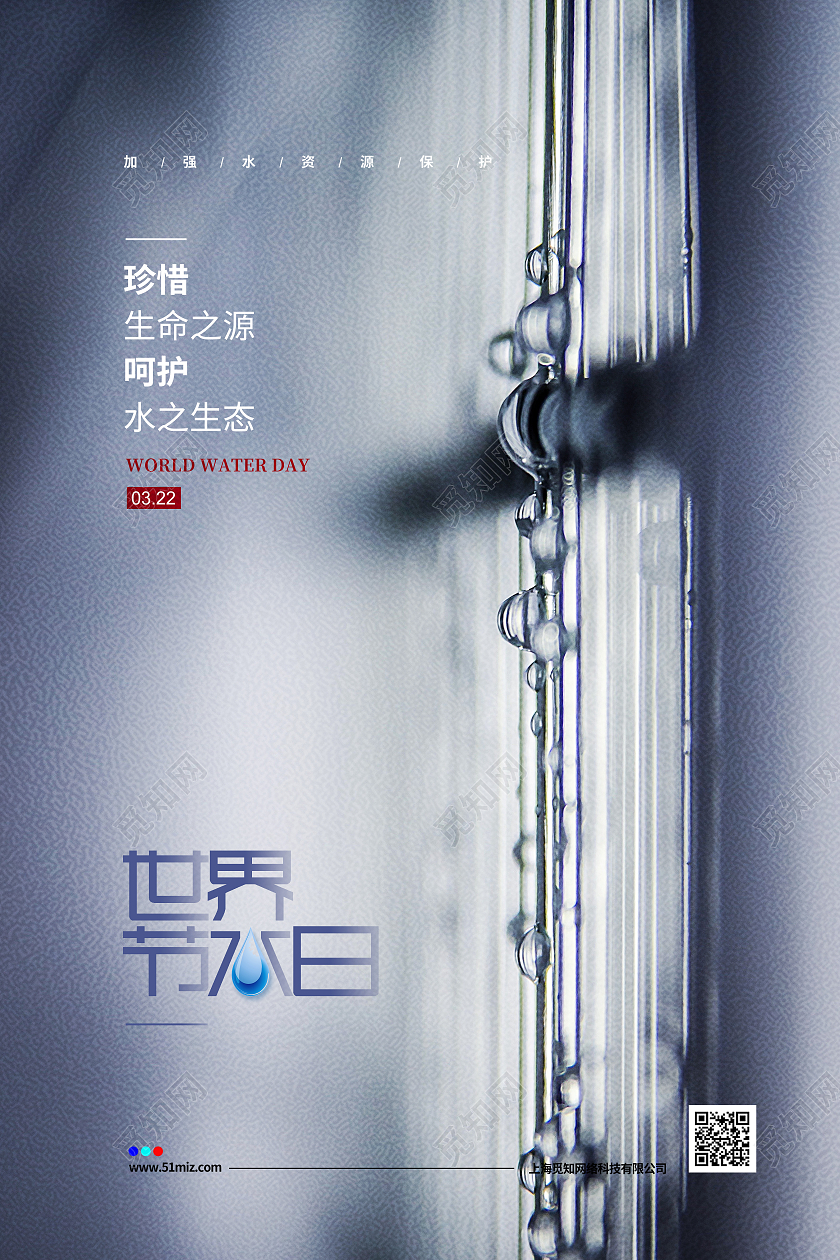 灰白简约3月22日世界节水日世界水日宣传海报设计