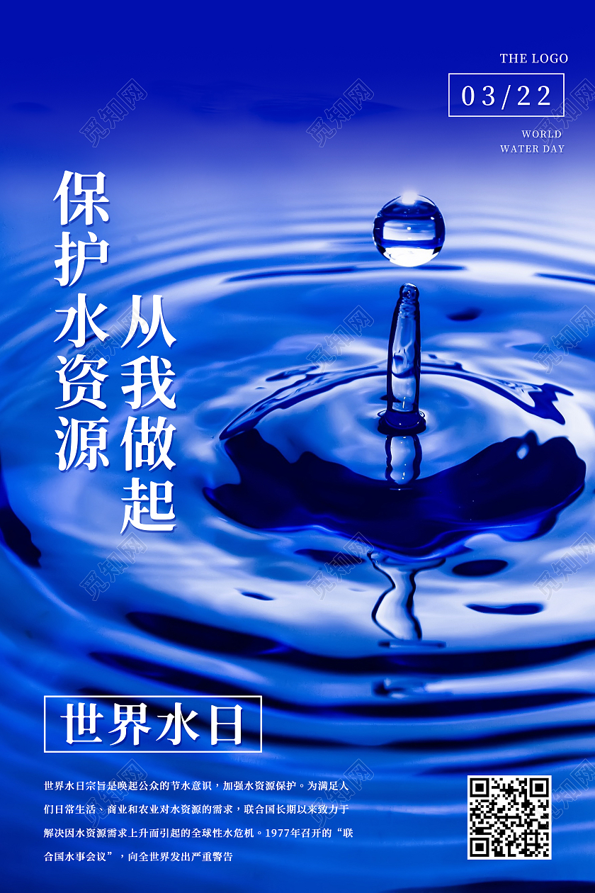 蓝色世界水日保护水资源从我做起宣传海报世界节水日