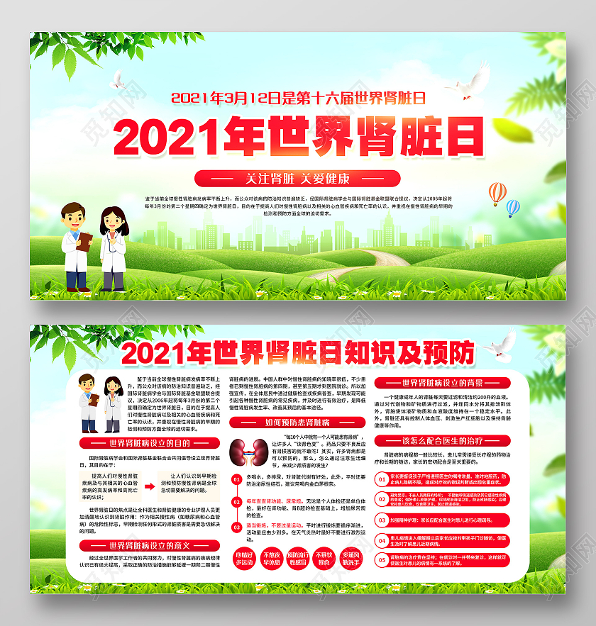 水彩背景世界世界肾脏日宣传栏