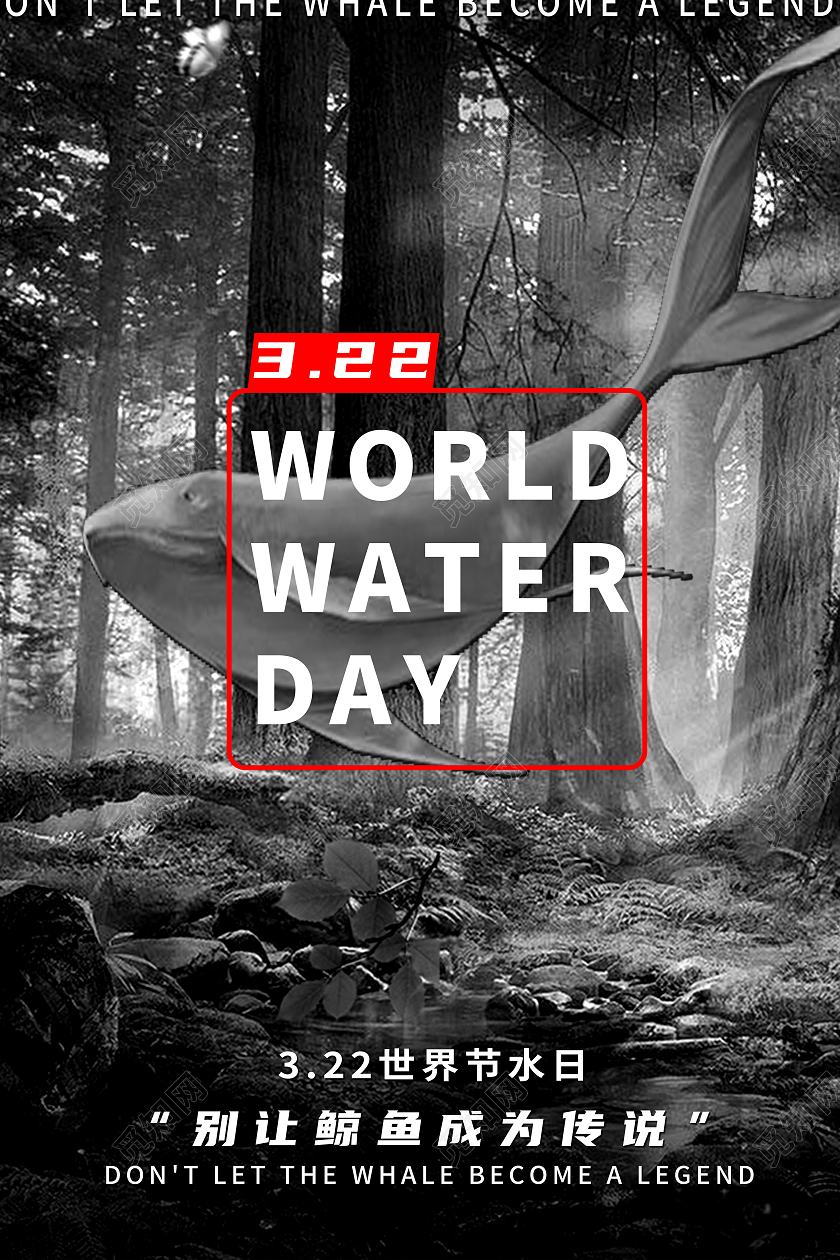 黑白梦幻摄影世界节水日世界水日保护水资源宣传海报