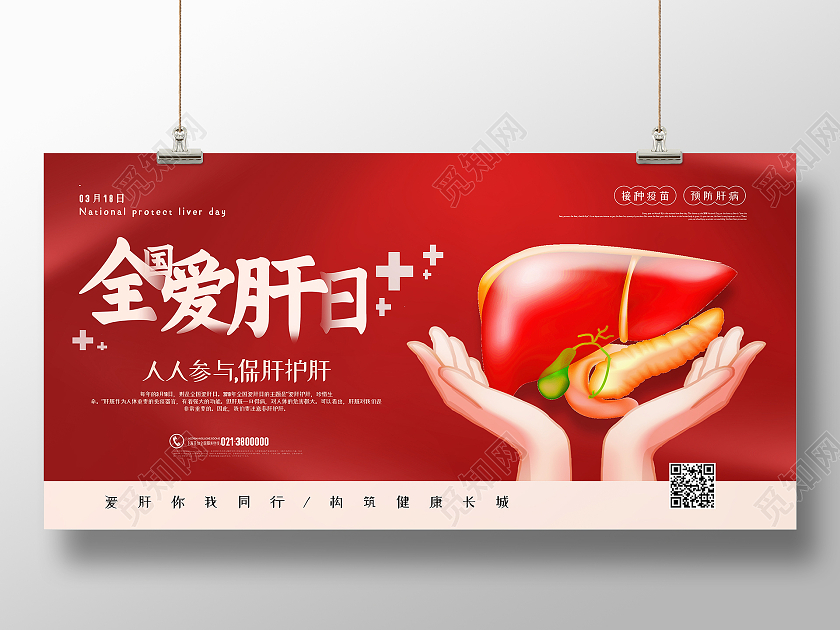红色简约全国爱肝日展板