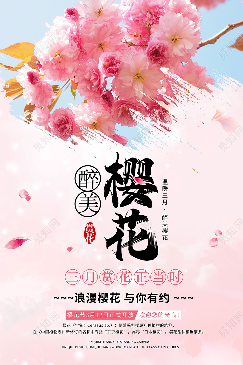 粉色水墨风樱花海报