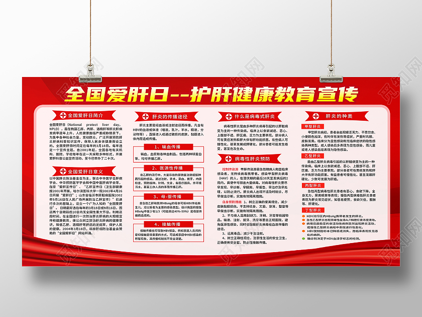 红色简约全国爱肝日护肝健康教育宣传展板