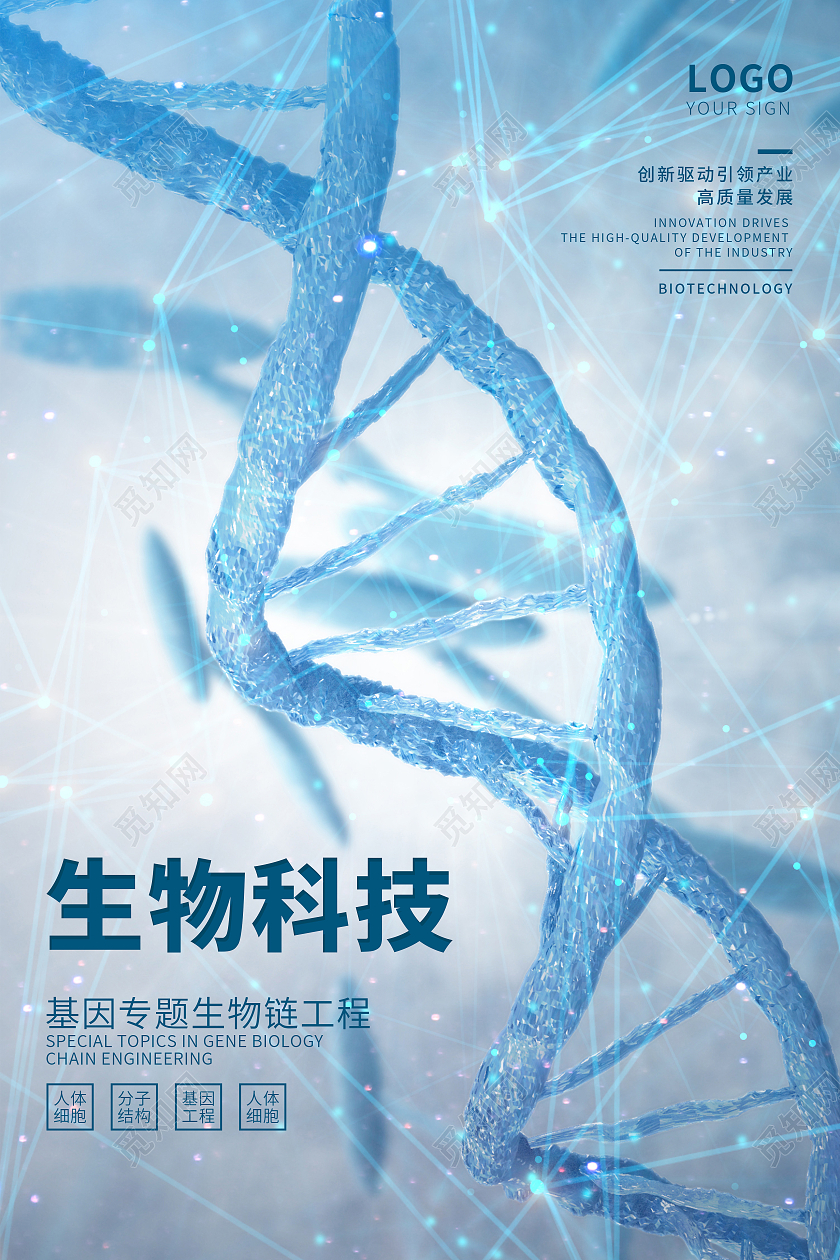蓝色高端严谨生物科技研究科技海报