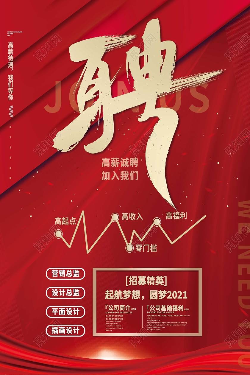 红色简约聘招聘精英海报