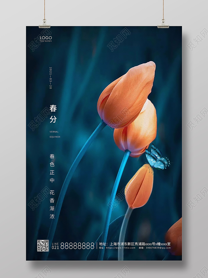 蓝色简约二十四节气春分节气宣传海报24节气二十四节气春分
