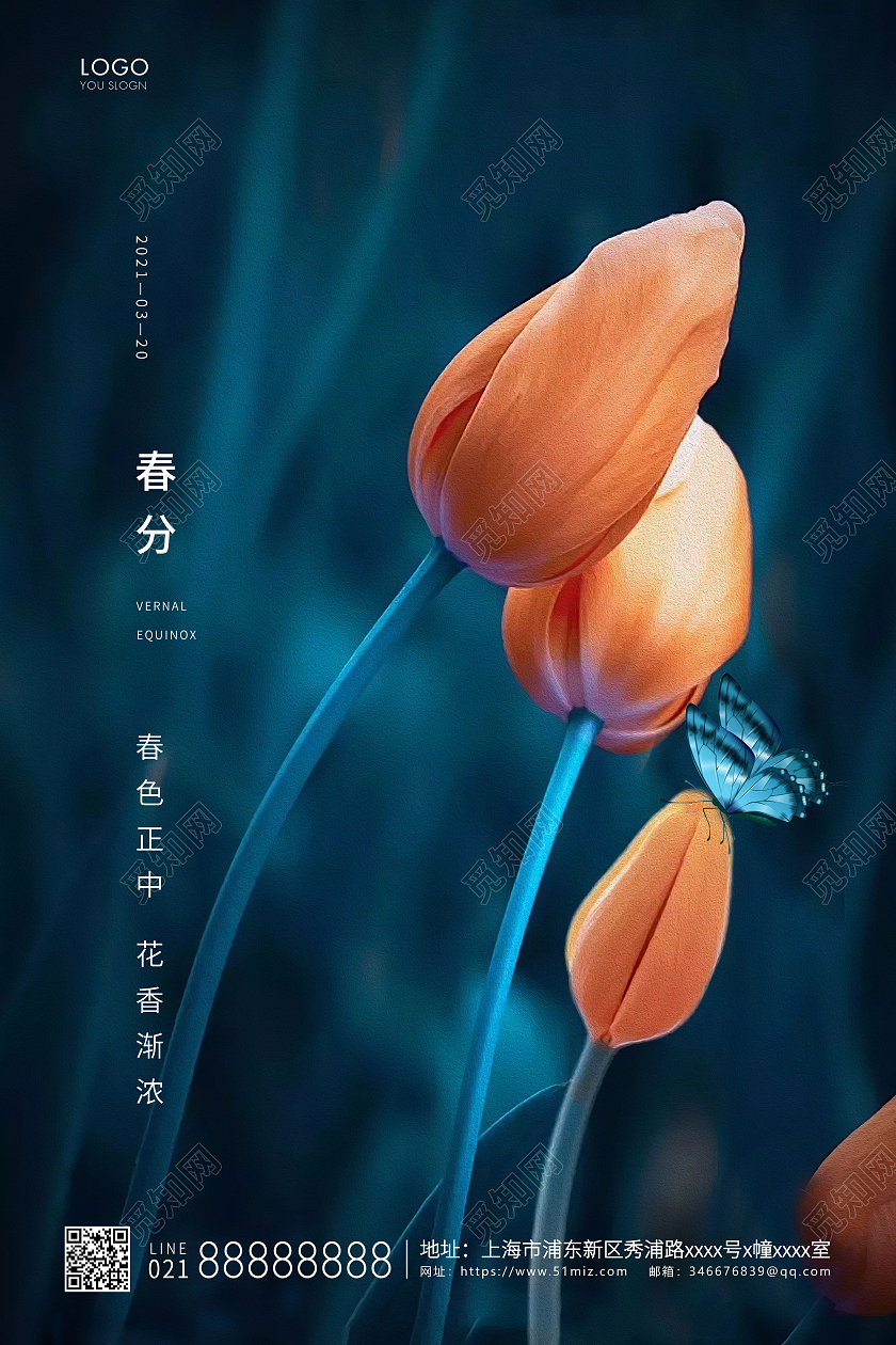 蓝色简约二十四节气春分节气宣传海报24节气二十四节气春分