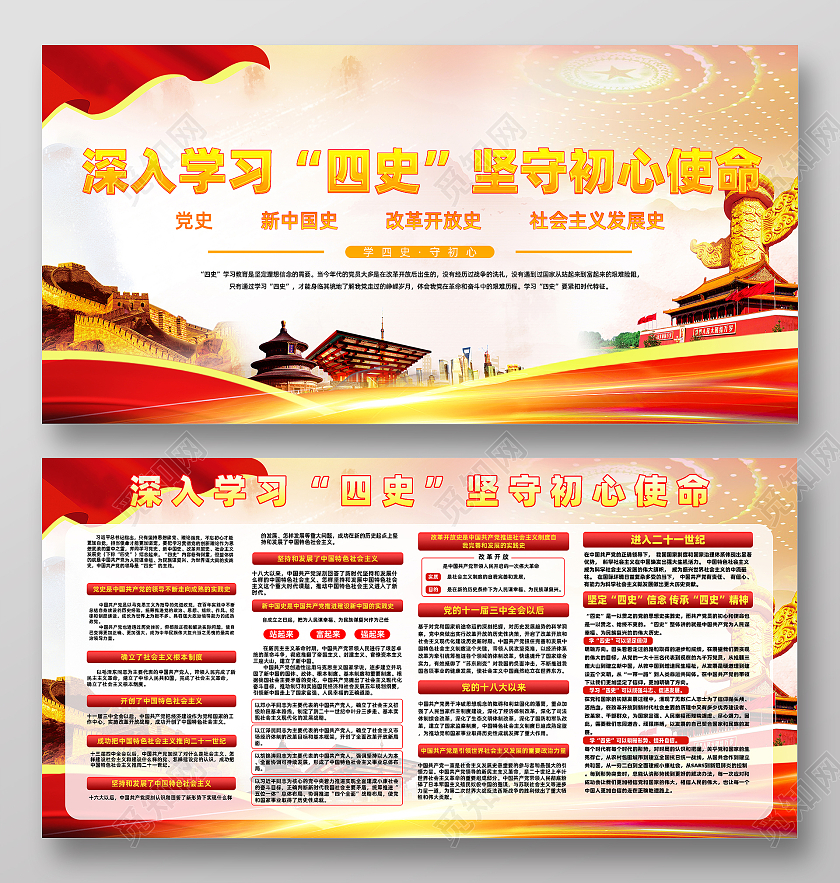 深入学习学习四史坚守初心使命海报教育动员大会