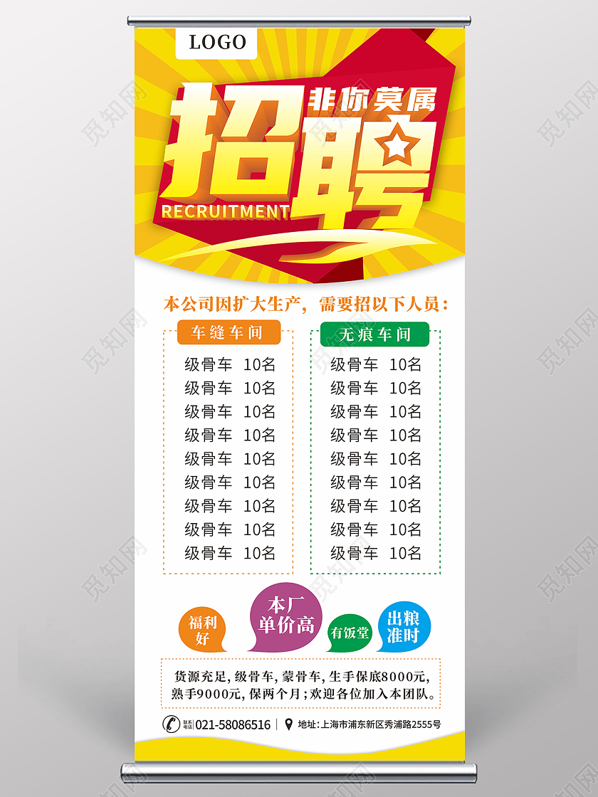 黄色简约背景企业工厂招聘展架