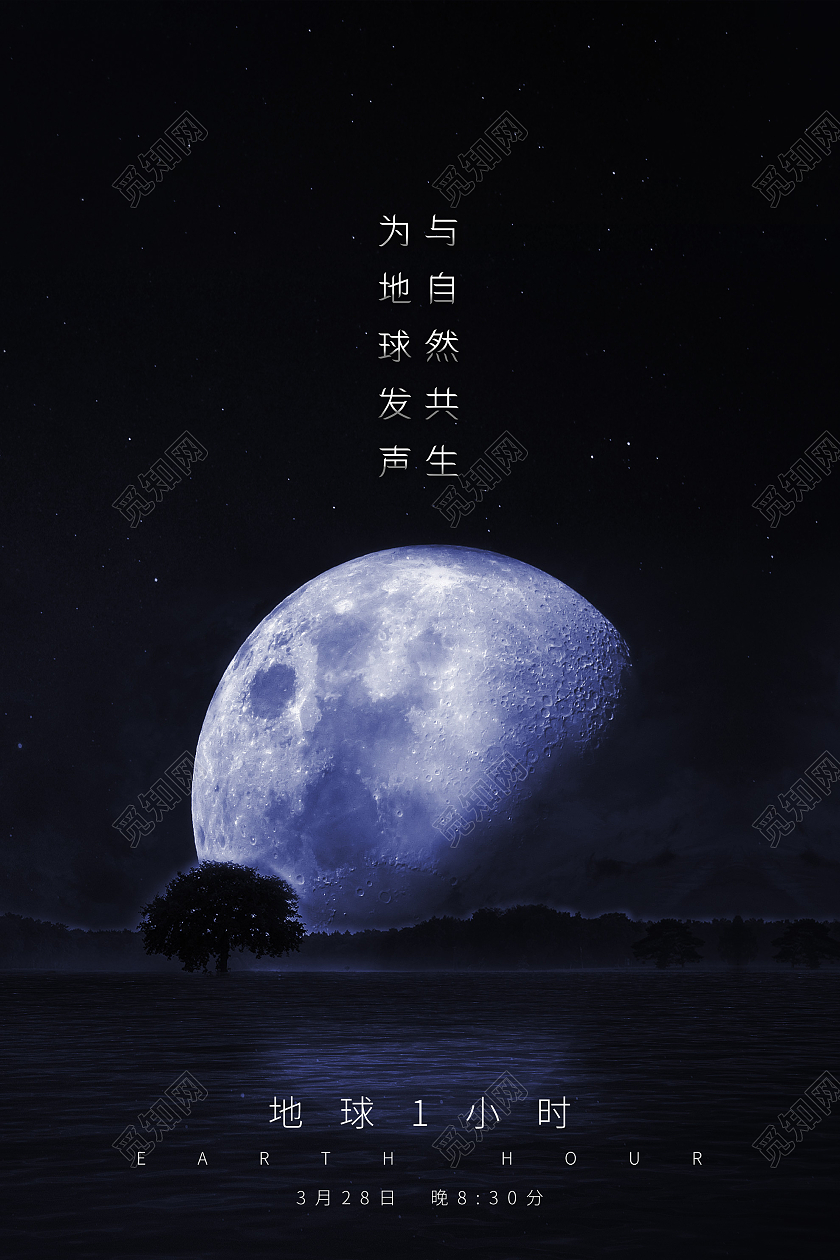 黑色意境为地球发声与自然共生地球一小时海报地球一小时日