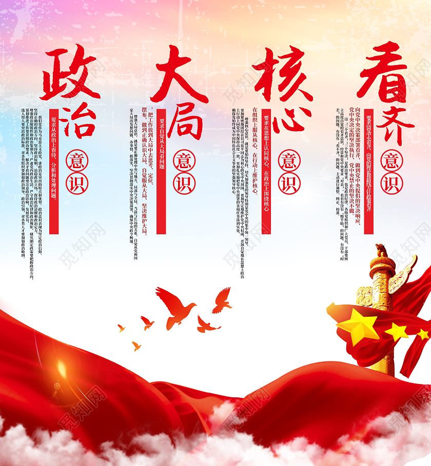 红色党风政治大局核心看齐党建四个意识挂画