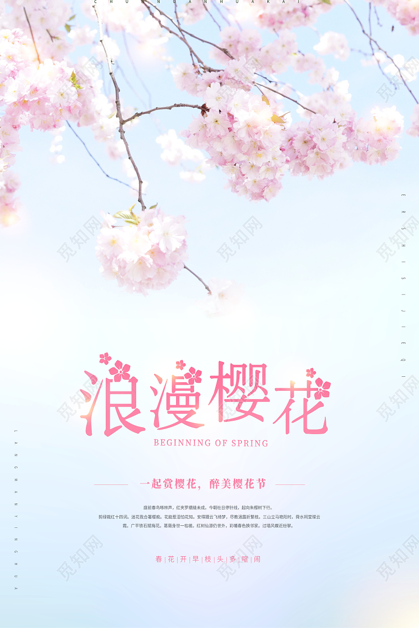 唯美浪漫樱花节海报春天樱花节