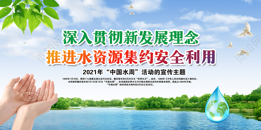 蓝色风格2021世界水周宣传展板世界水日中国水周
