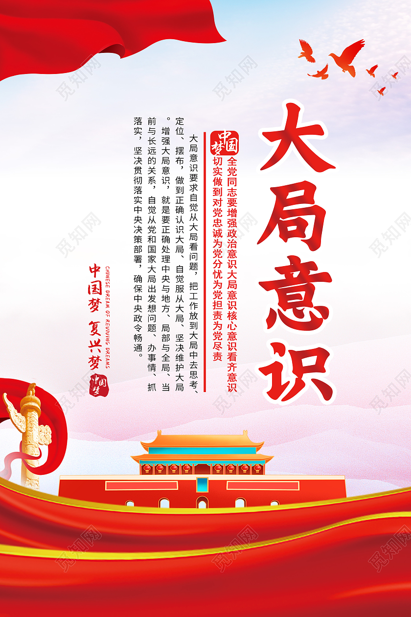 红色简约政治大局核心看齐党建四个意识套图