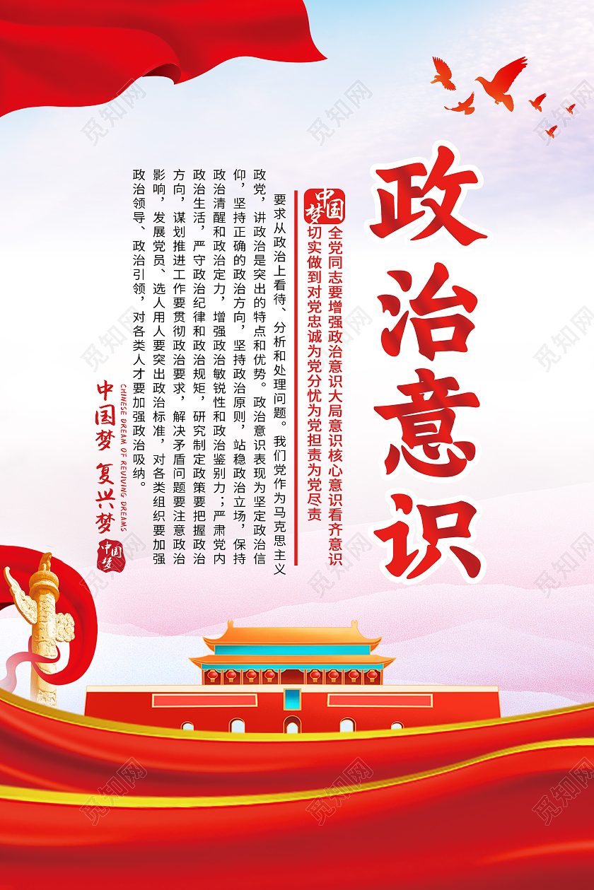 红色简约政治大局核心看齐党建四个意识套图