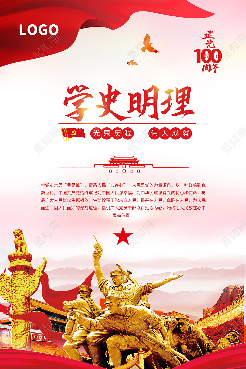 红色党史学史明理套图党建100周年建党海报套图