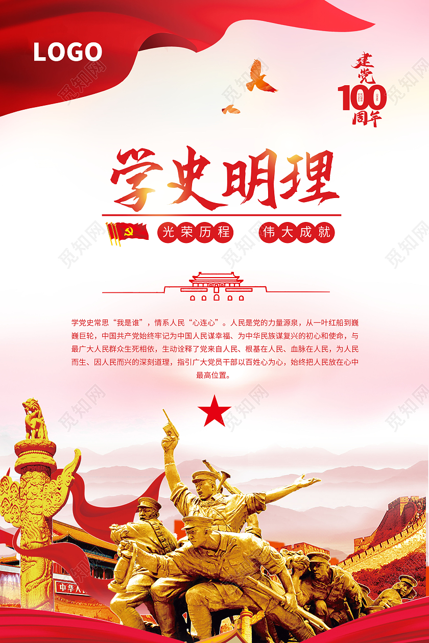 红色党史学史明理套图党建100周年建党海报套图