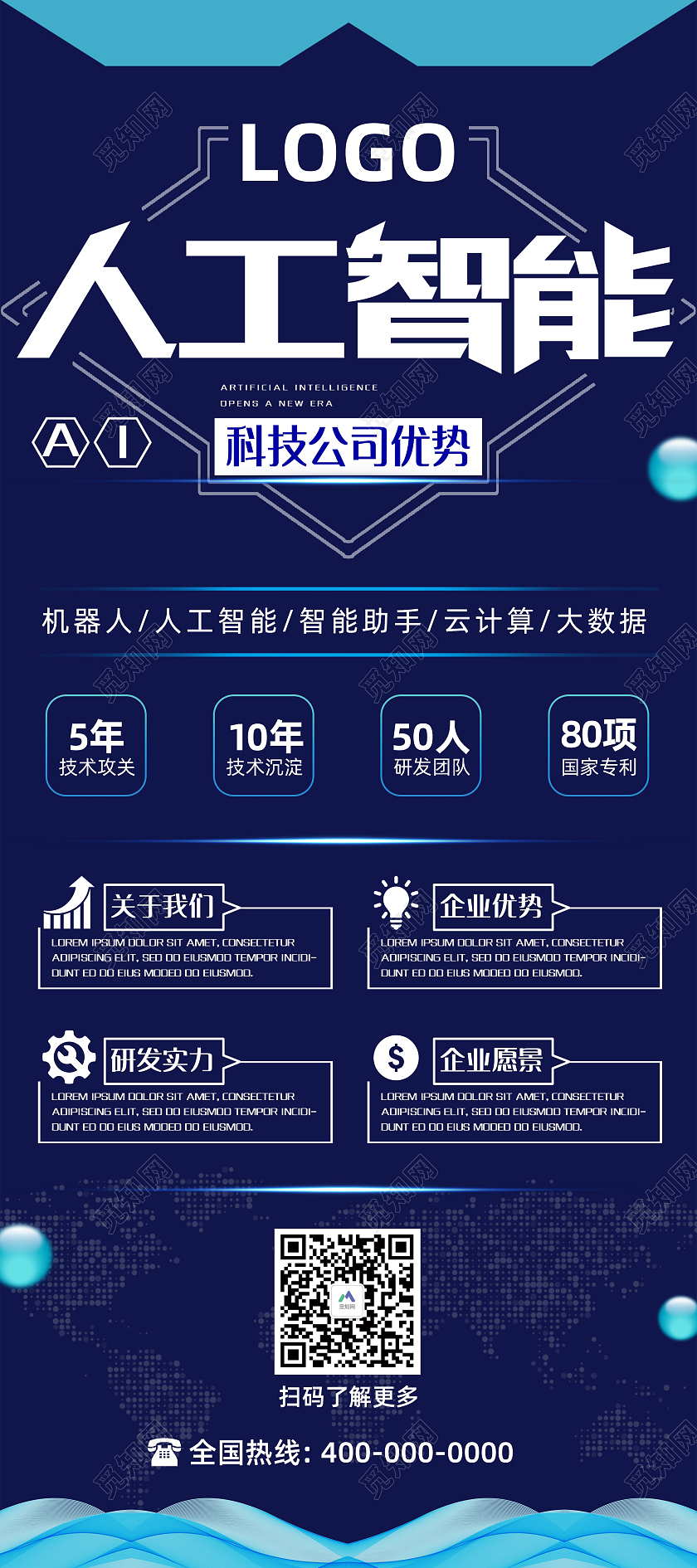 蓝色科技大气人工智能宣传展架易拉宝