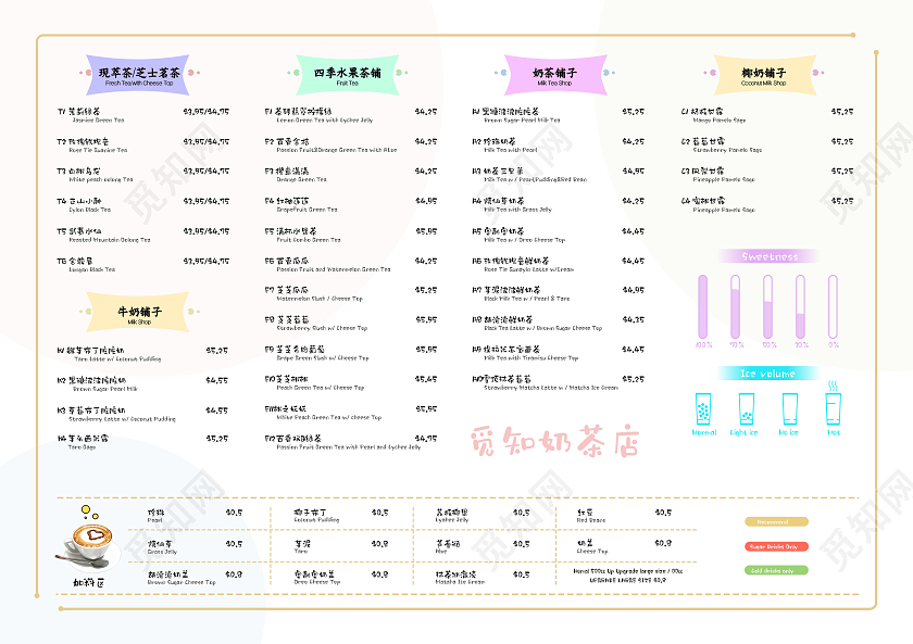 白色简约觅知奶茶店饮品菜单