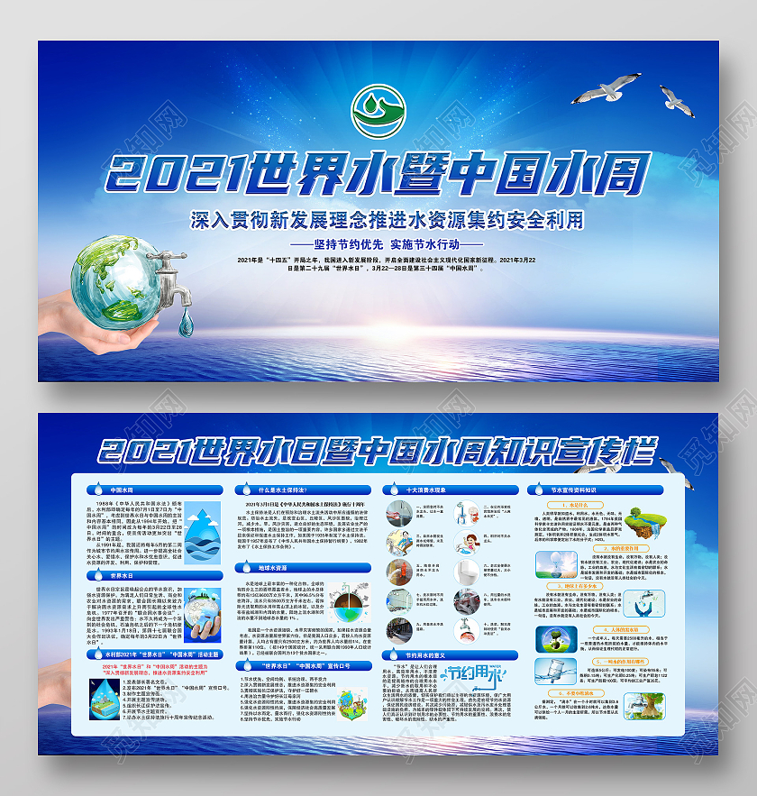 蓝色风格2021世界水日宣传展板世界水日中国水周