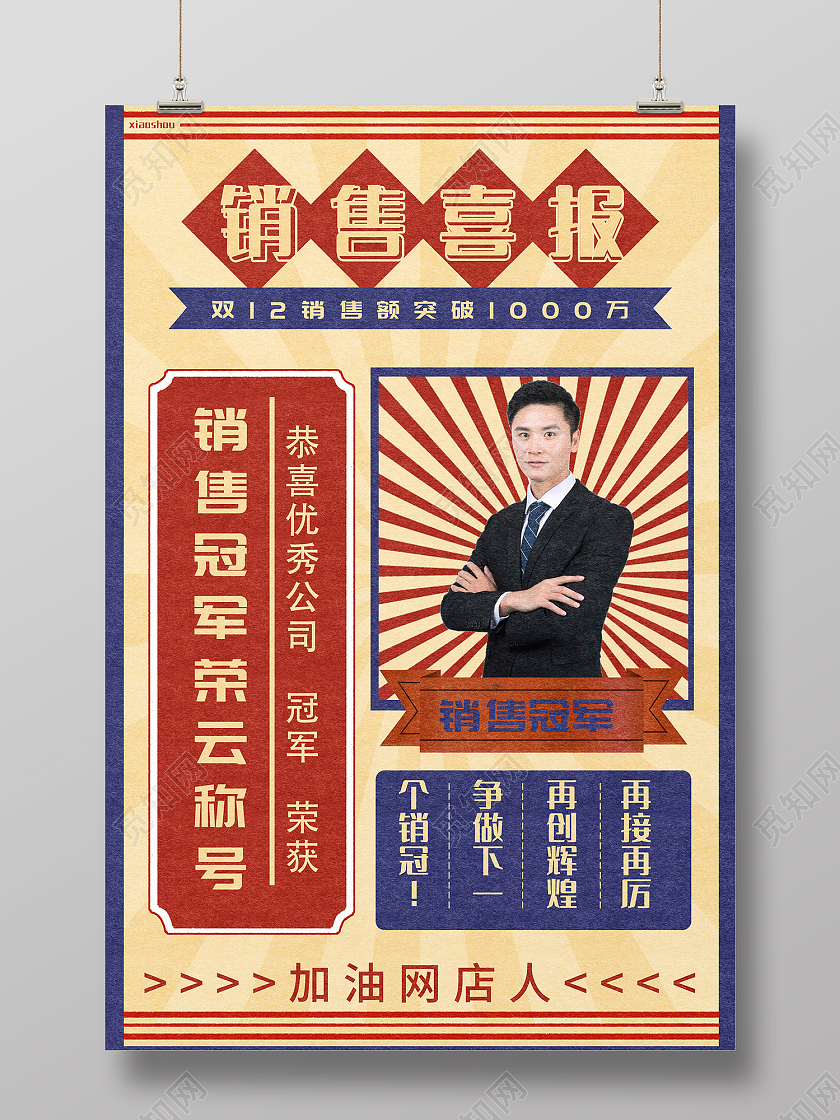 红色报纸排版风销售喜报海报