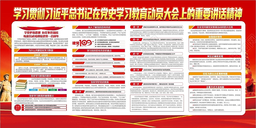 红色背景党史宣传展板海报党建100周年党史学史明理党建100周年宣传栏