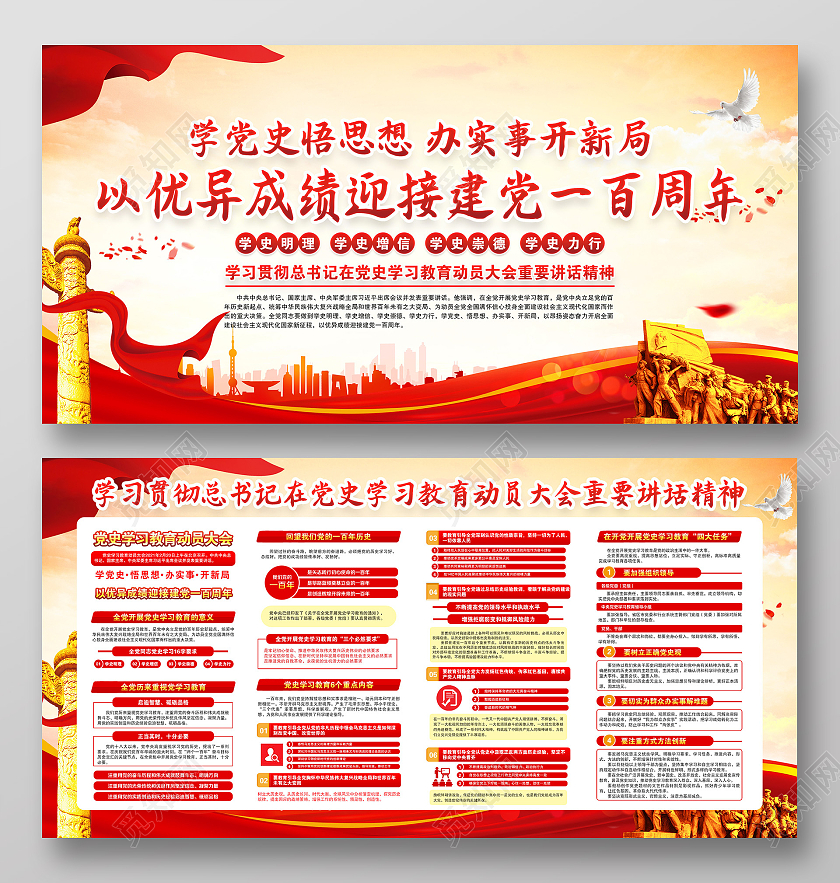 黄色风格党史宣传展板党建100周年党史宣传栏