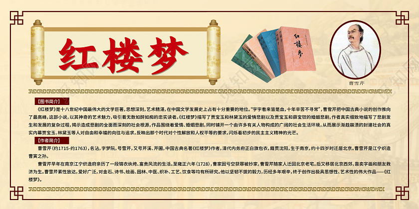 黄色古风红楼梦展板