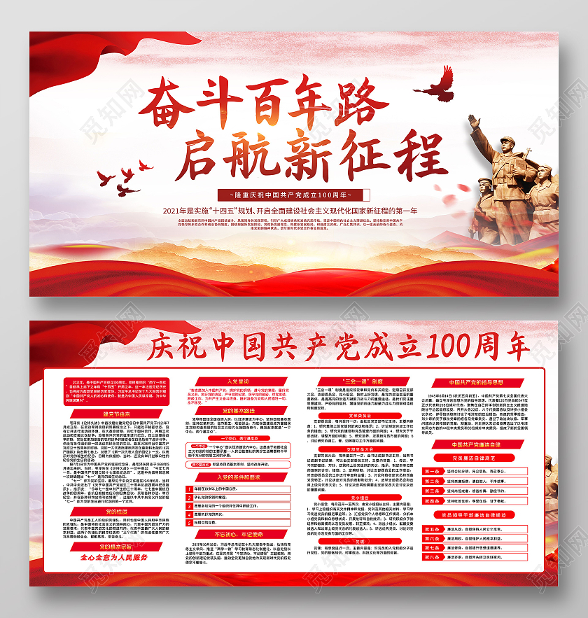 红色党政建党节党建100周年党史宣传展板党政建党节100周年
