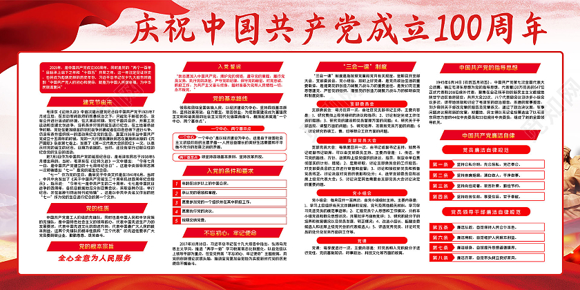 红色党政建党节党建100周年党史宣传展板党政建党节100周年