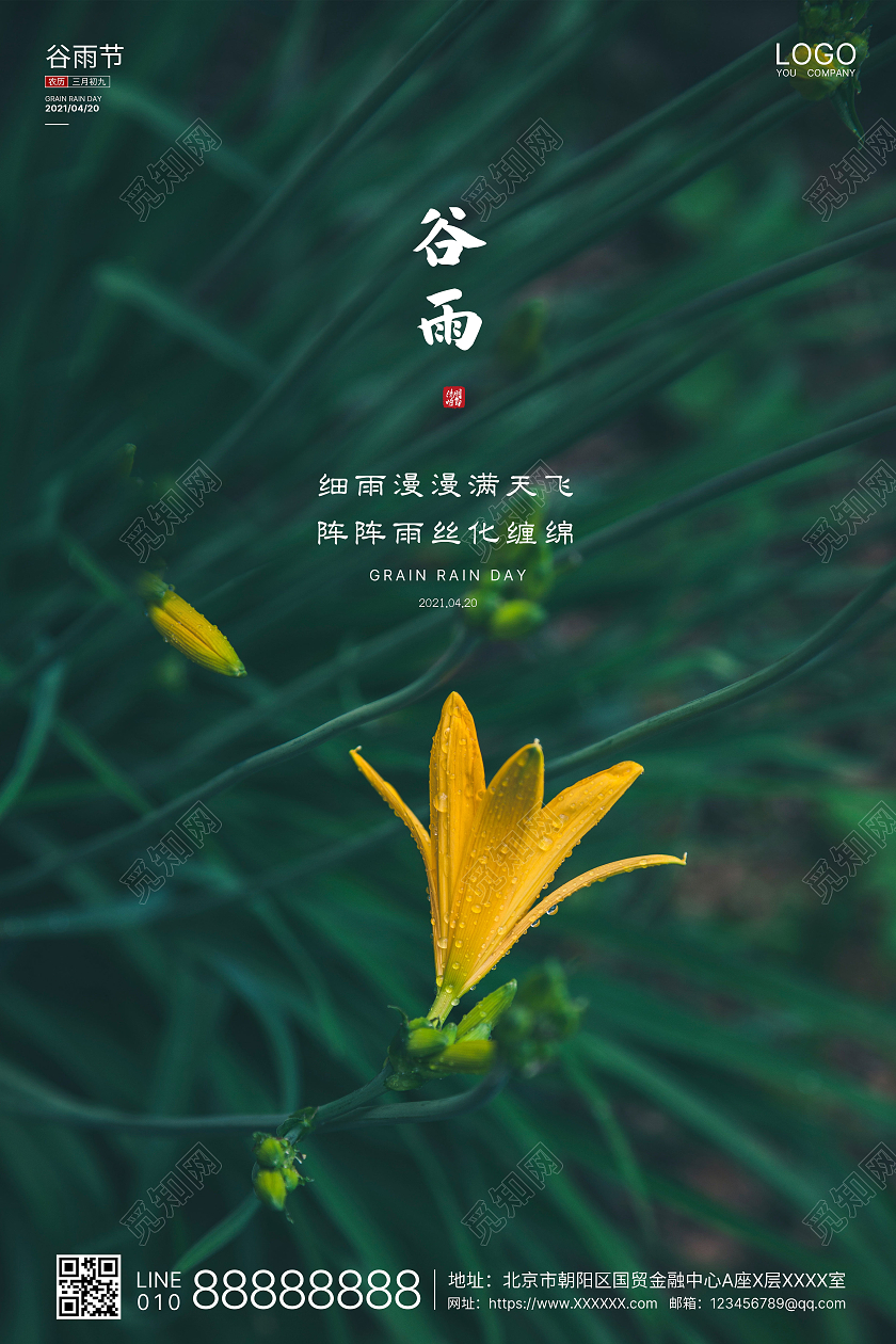 墨绿实拍简洁谷雨二十四节气海报二十四节气24节气谷雨